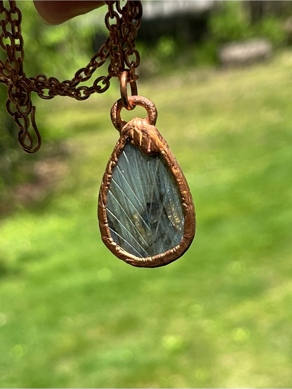 Copper-Set Blue Teardrop Pendant Necklace